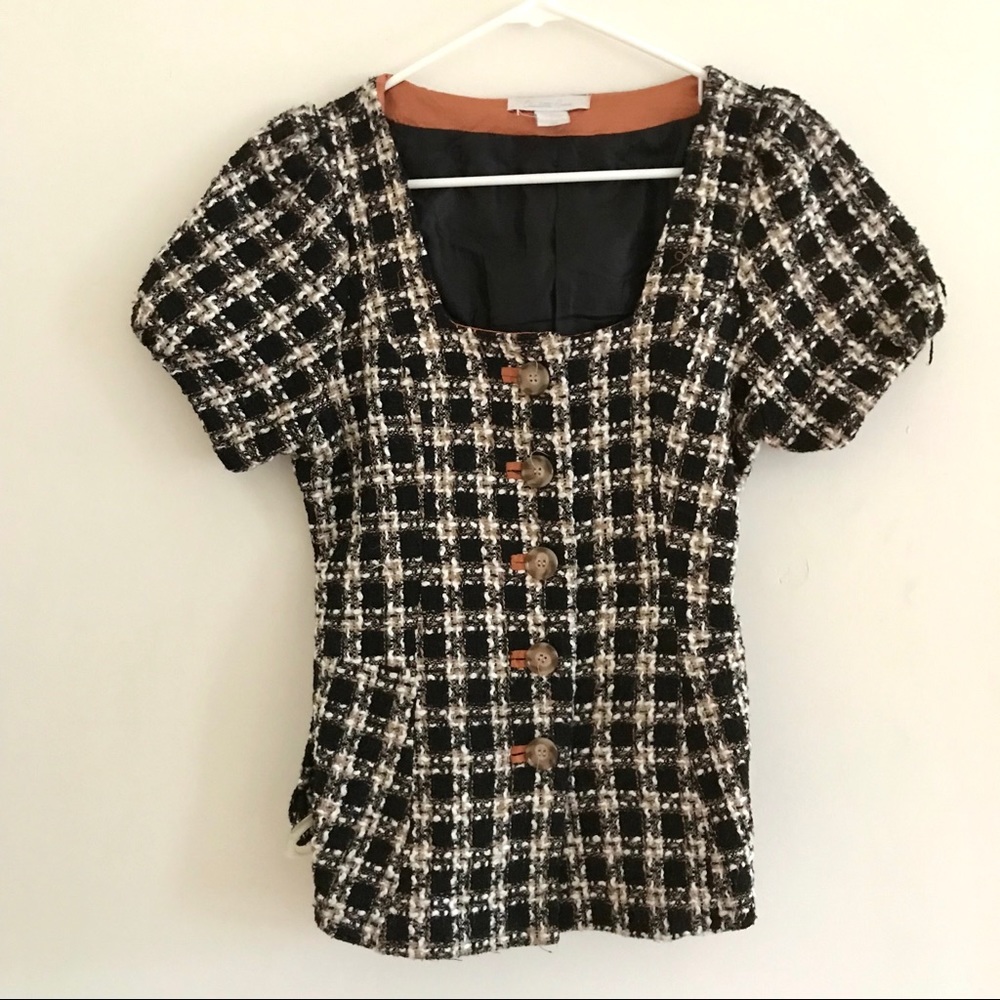 ❤️ Black and white tweed square neck blouse